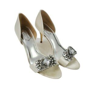Ted Baker Bridal Heel Pumps‎ 7.5 Phinium White Satin Open Toe Jeweled 38 Wedding